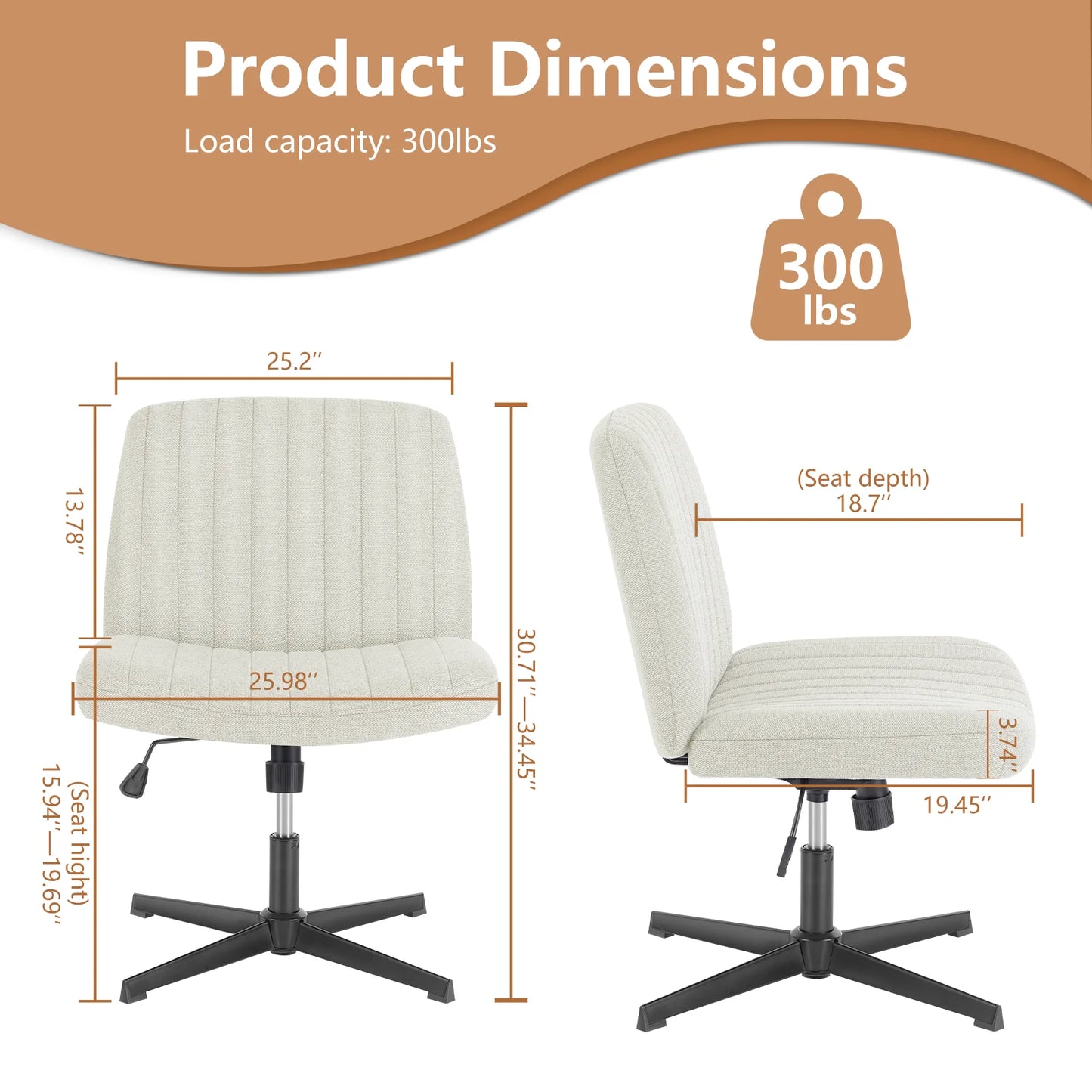 Armless Wide Desk Chair with Dual-Purpose Base