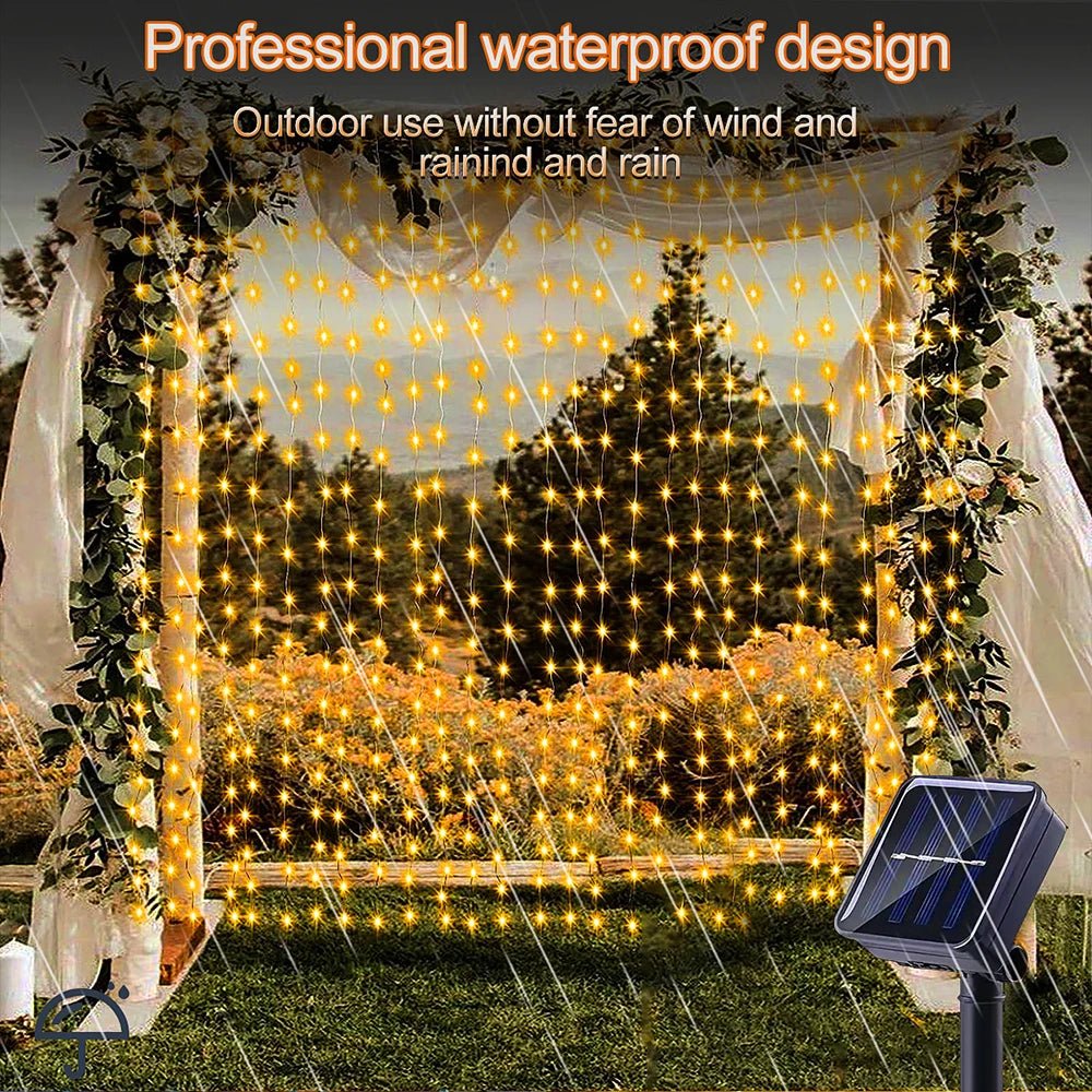 Solar Curtain String Lights 8 Lighting Modes 300Leds