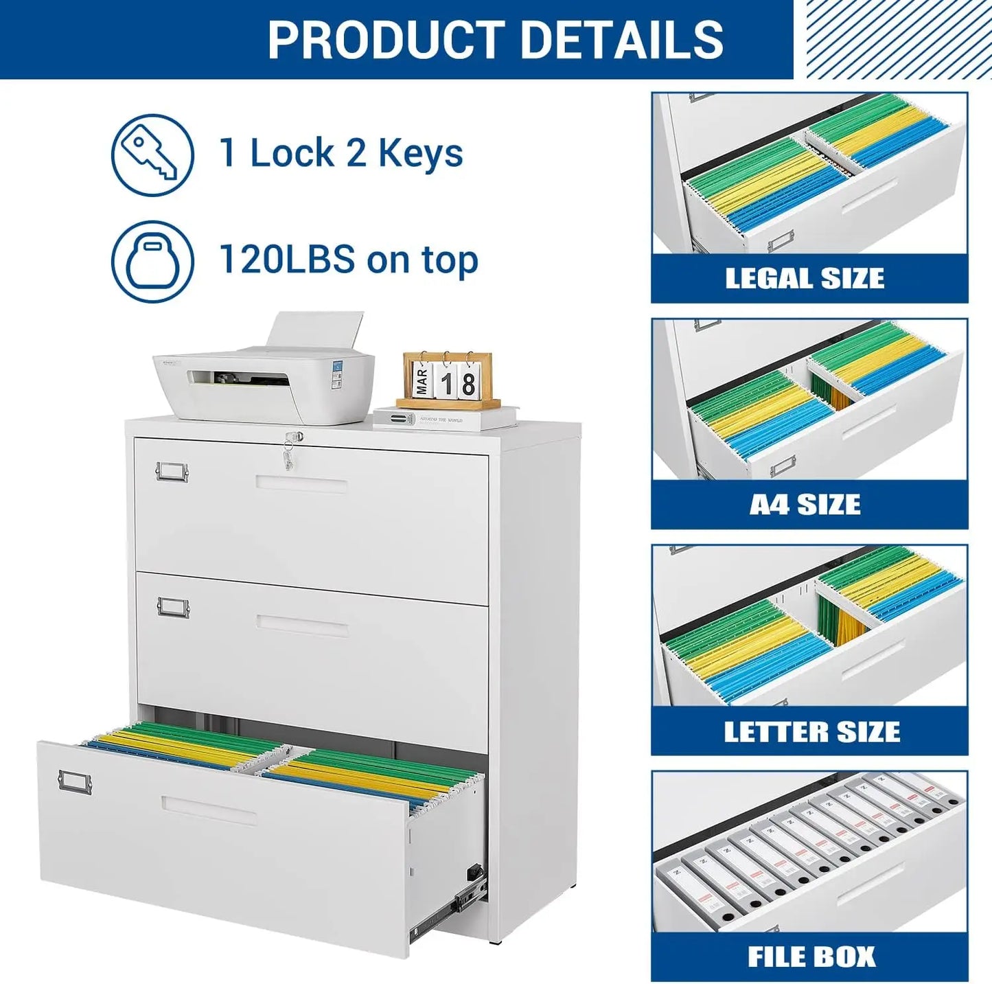 Home Office Lockable Storage Cabinet for Hanging Files