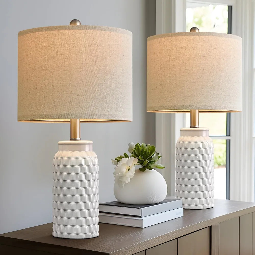 20.5" White Modern Ceramic Bedside Lamp Set of 2