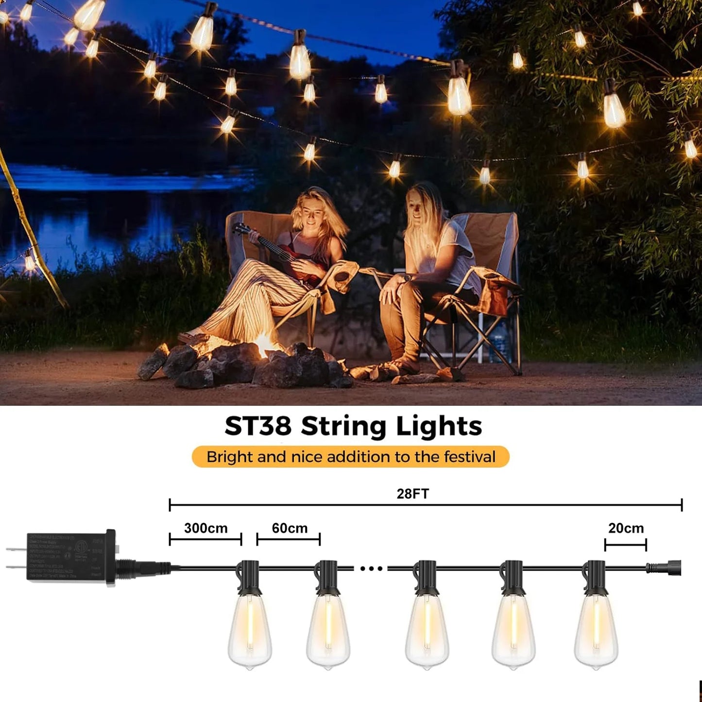 28FT US Plug ST38 String Patio Light