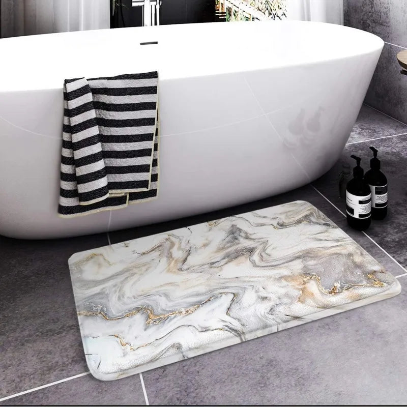 Bath Mat for Bathroom, Marble Texture Stone Washable