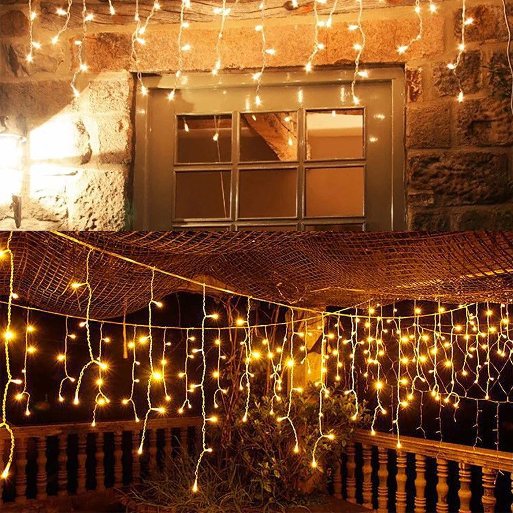 Christmas Decorations Lights Solar Icicle Curtain Lights 8 Modes