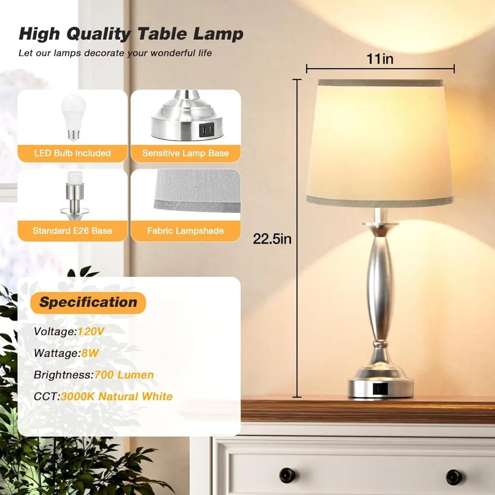 Touch Control 3-Way Dimmable Nightstand Lamps