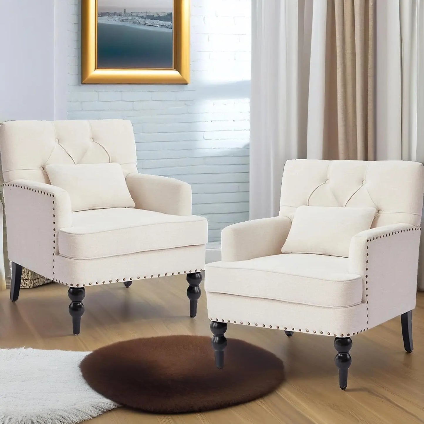 Club Chair Set of 2, Accent Chair with Lumbar Pillow