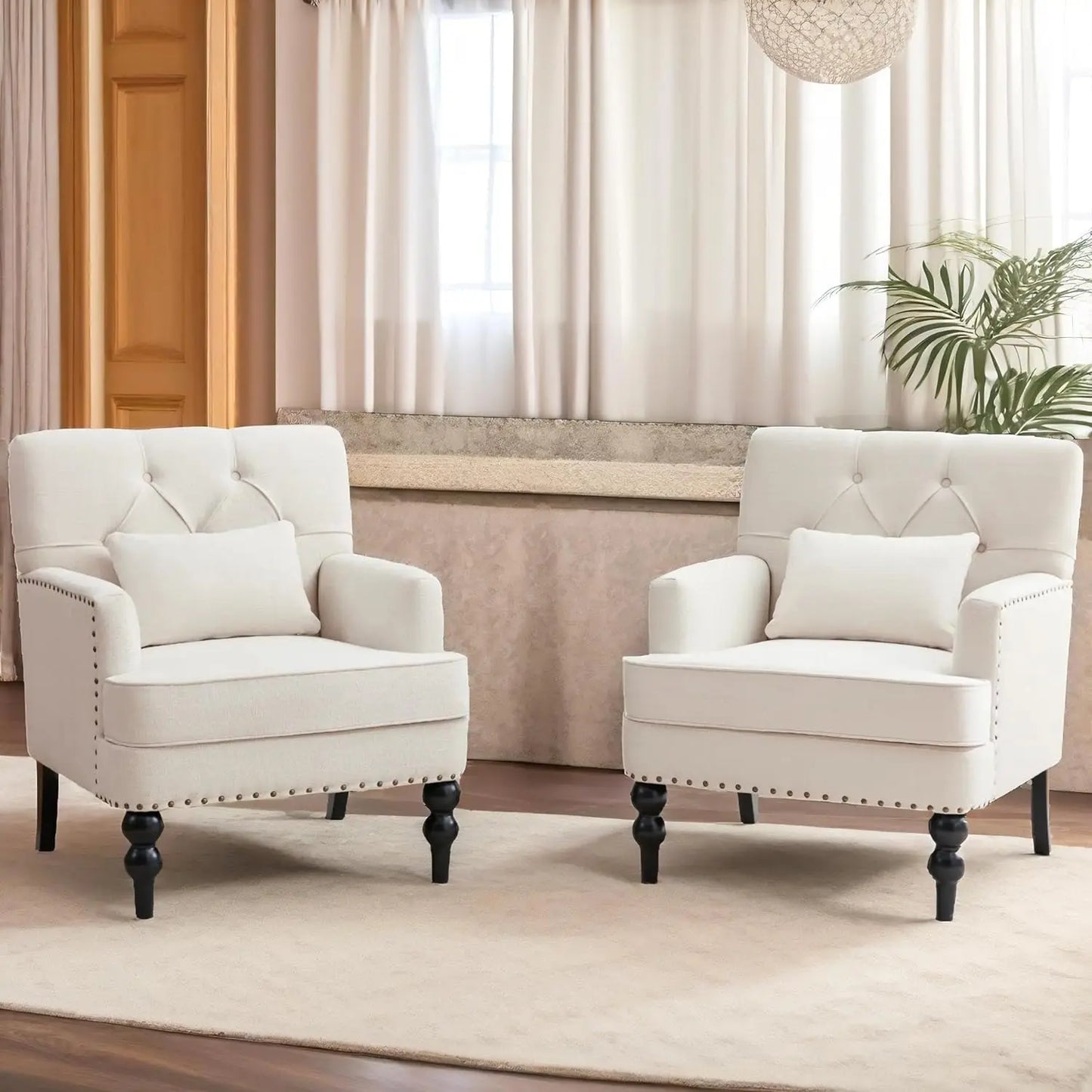 Club Chair Set of 2, Accent Chair with Lumbar Pillow