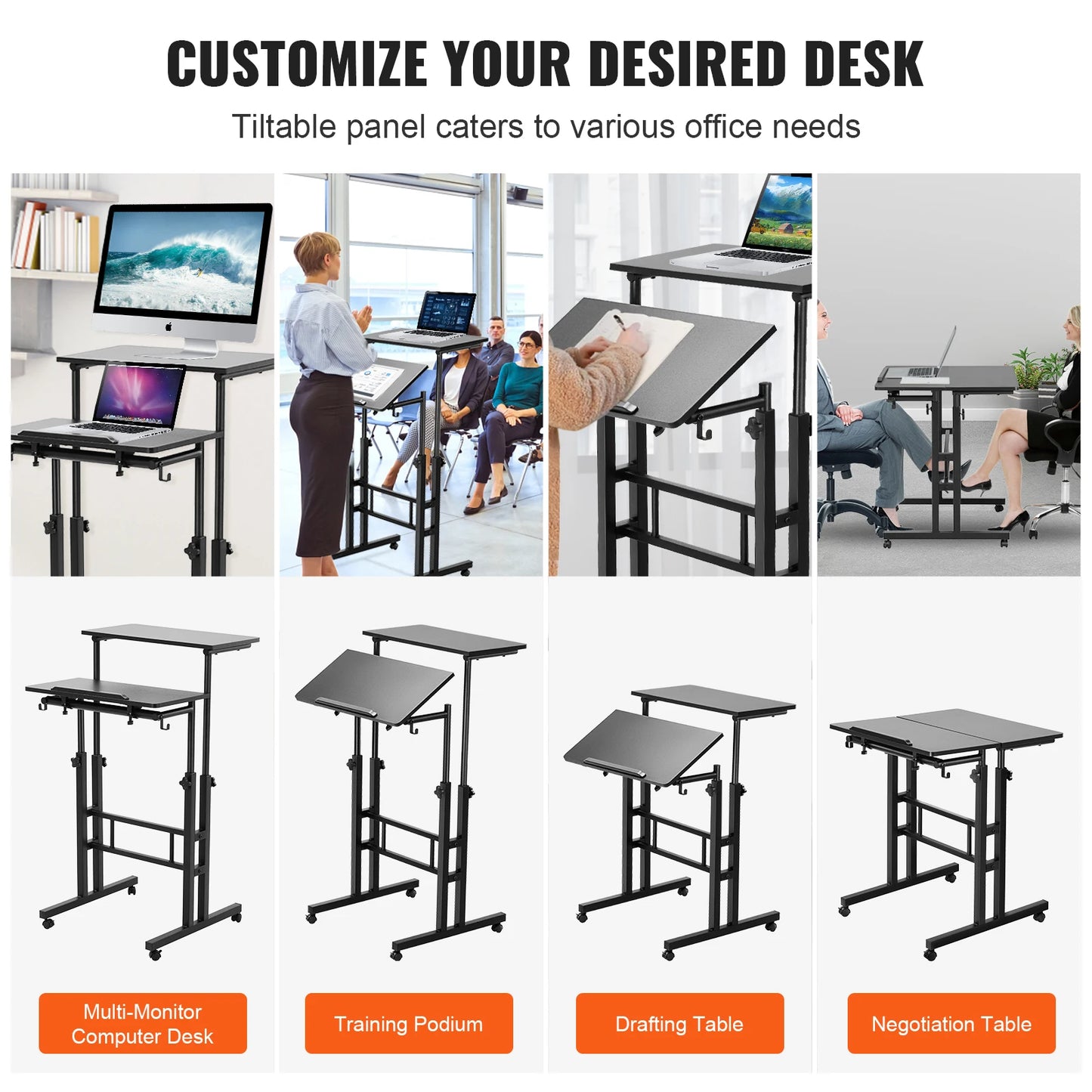 Adjustable Sit-Stand Desk with 360° Swivel Wheels