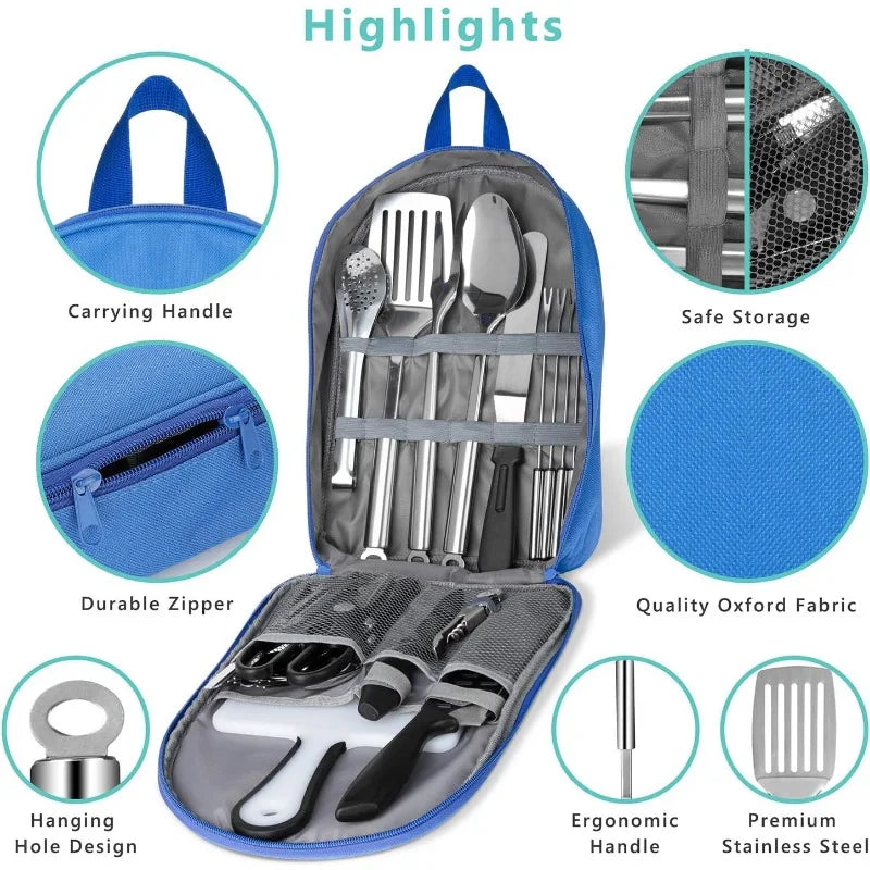 Portable Camping Kitchen Utensil Set, 27-Piece