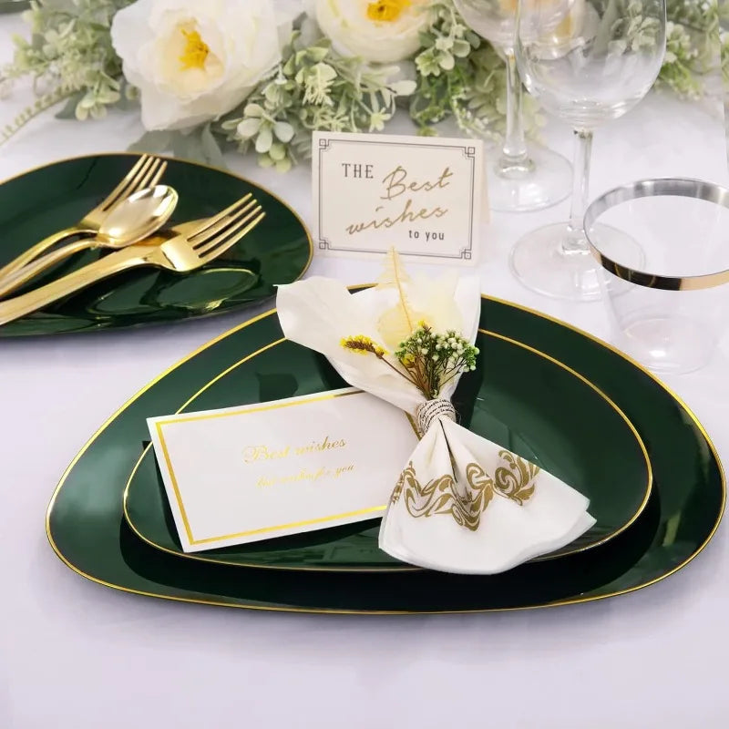 180Pcs Green Gold Disposable Plates with Gold Tableware