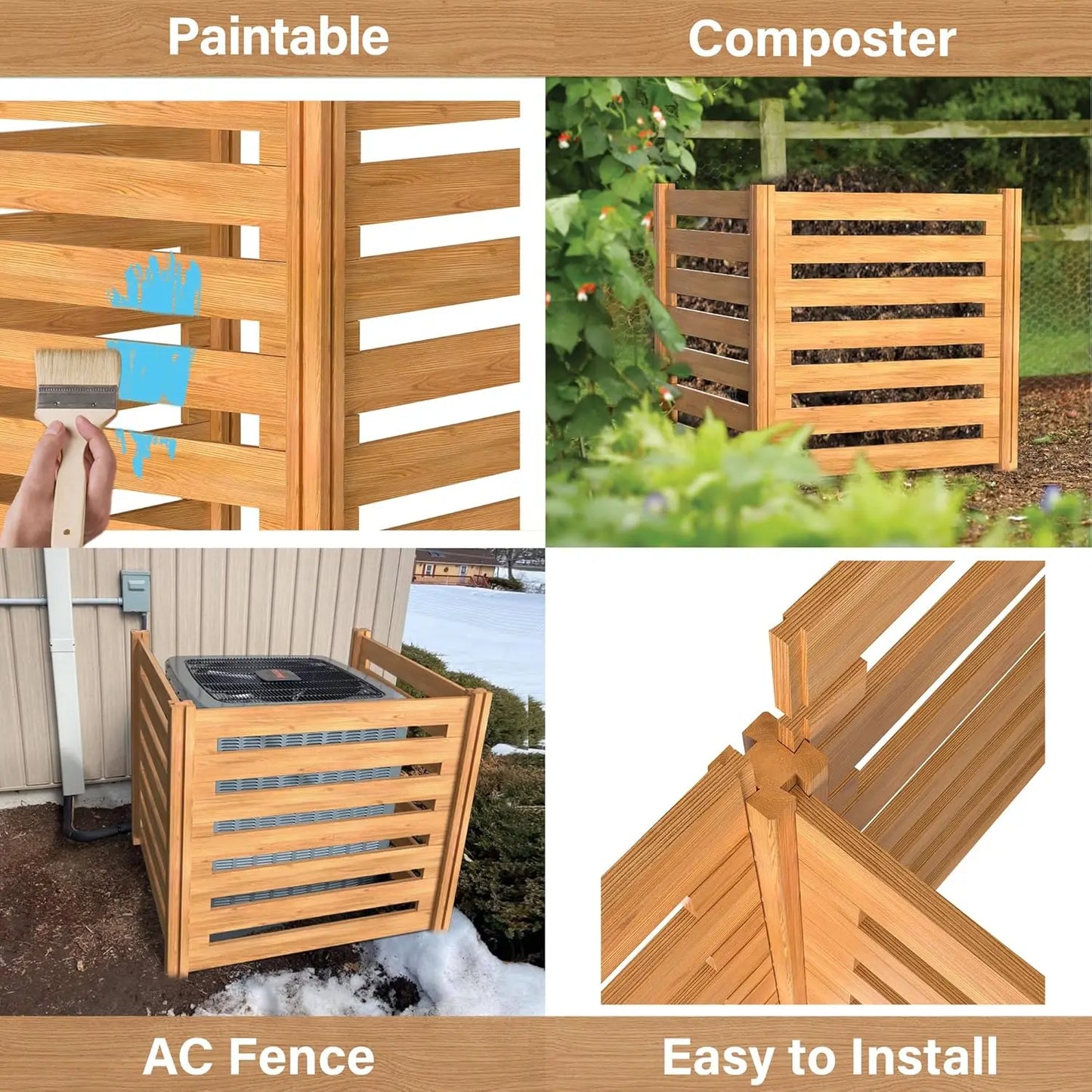 Air Conditioner Fence Wood Composter Bin 3 Panels