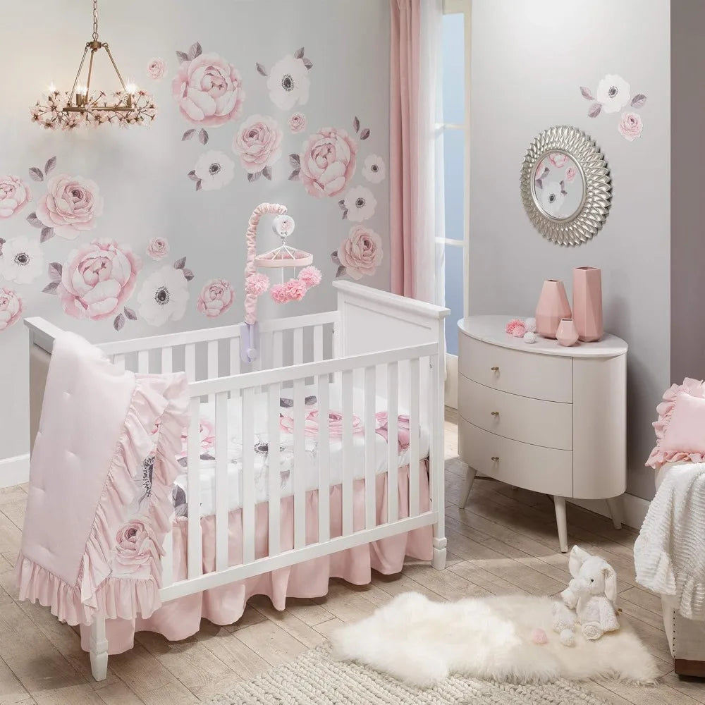 Pink Linen 5-Piece Baby Crib Bedding Set