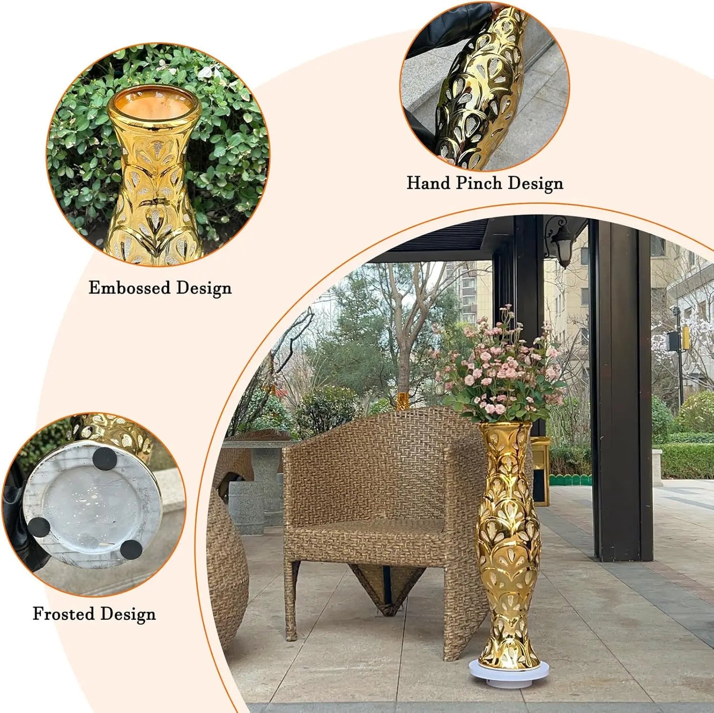 24-inch high gold ceramic floor vase