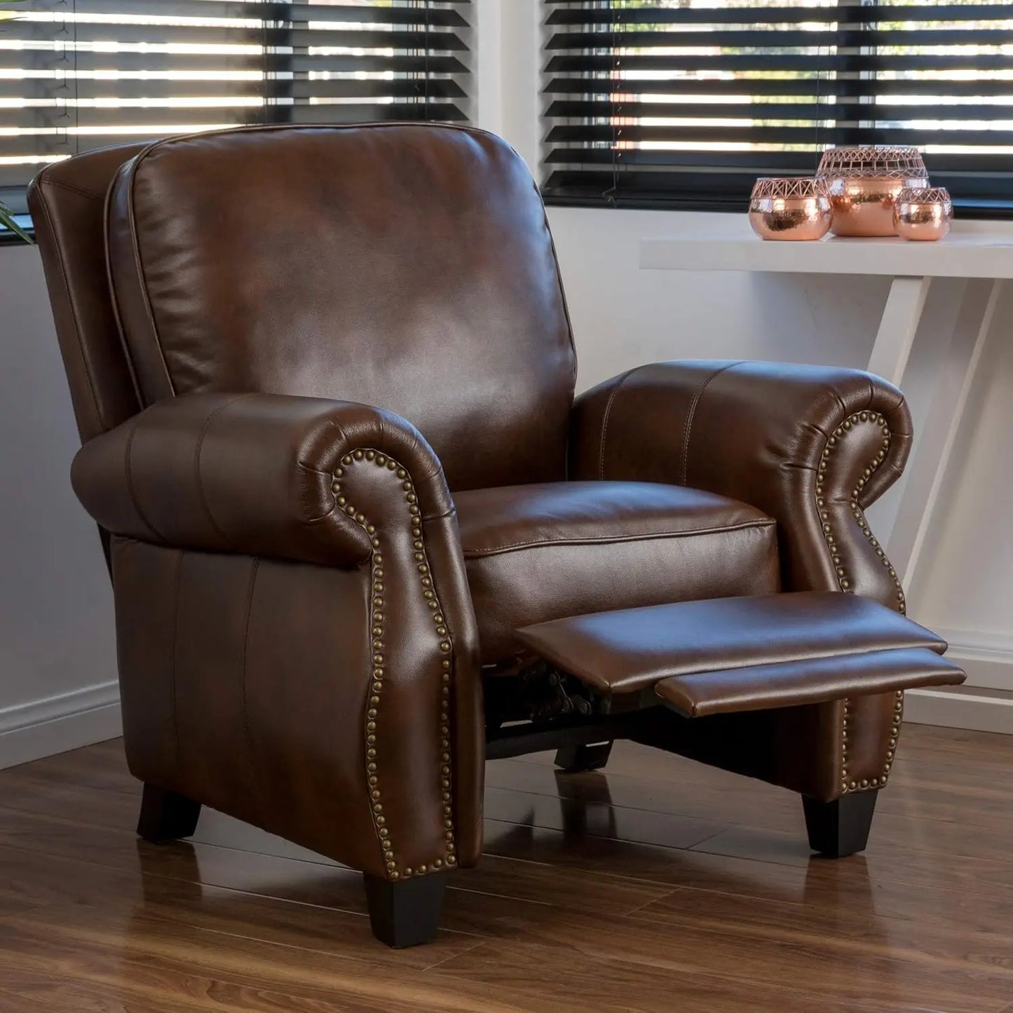 PU Push Back Recliner, 2-Tone Brown