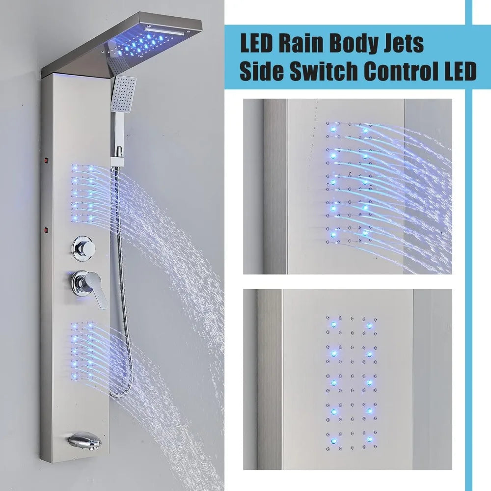 Shower Panel Tower System, LED Rainfall Waterfall