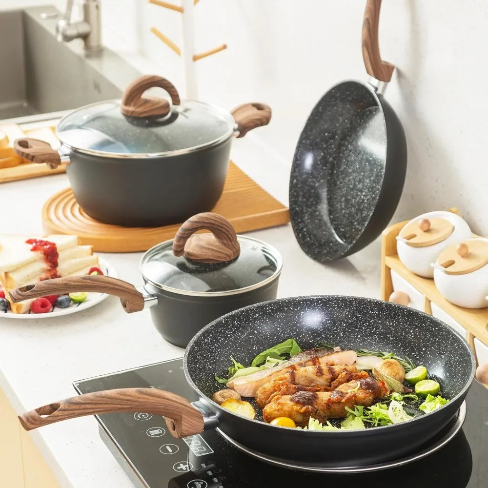 Ceramic Cookware Set w/Frying Pans, Saucepans