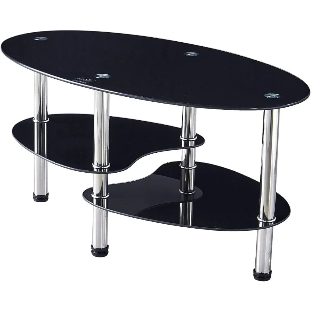 Oval-Shaped Glass Tea Table