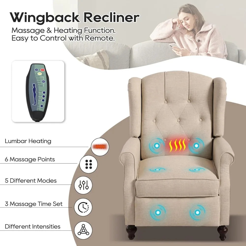 Wingback Recliner Chair with Massage and Heat