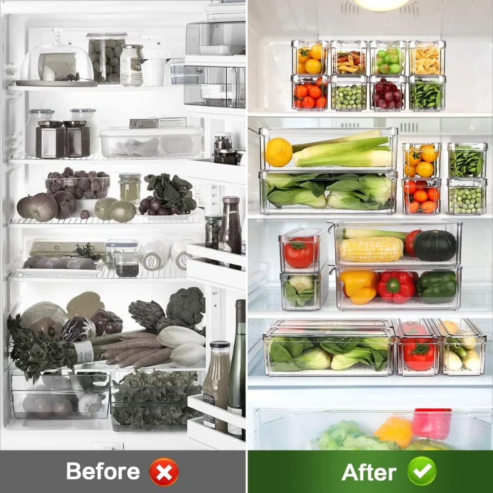 Stackable Refrigerator Organizer Bins with Lids