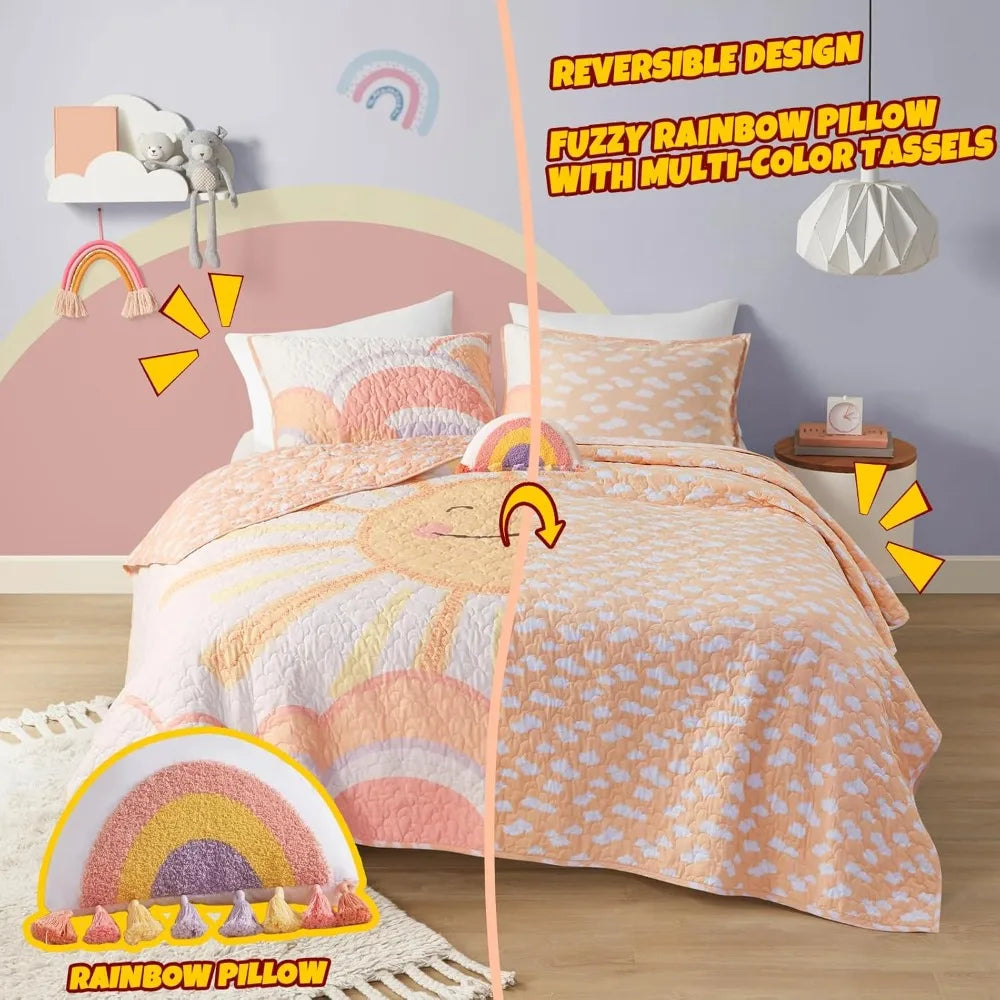 Quilt Sets for Girls Rainbow & Clouds Reversible