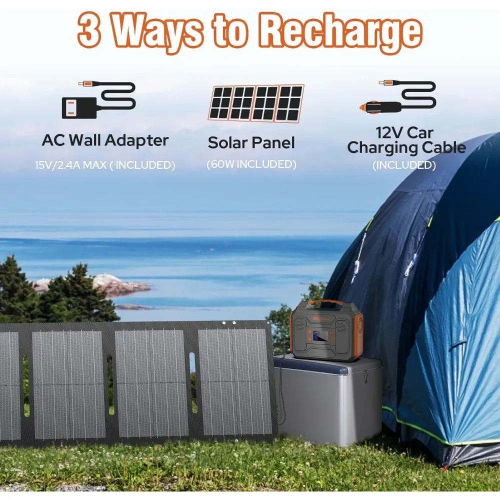 Portable Solar Generator, 300W Foldable 60W Solar Panel