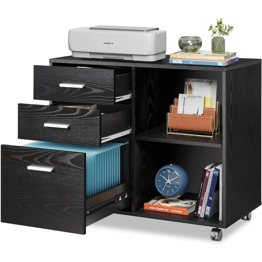 File Cabinet Printer Stand with Open Storage Shelves