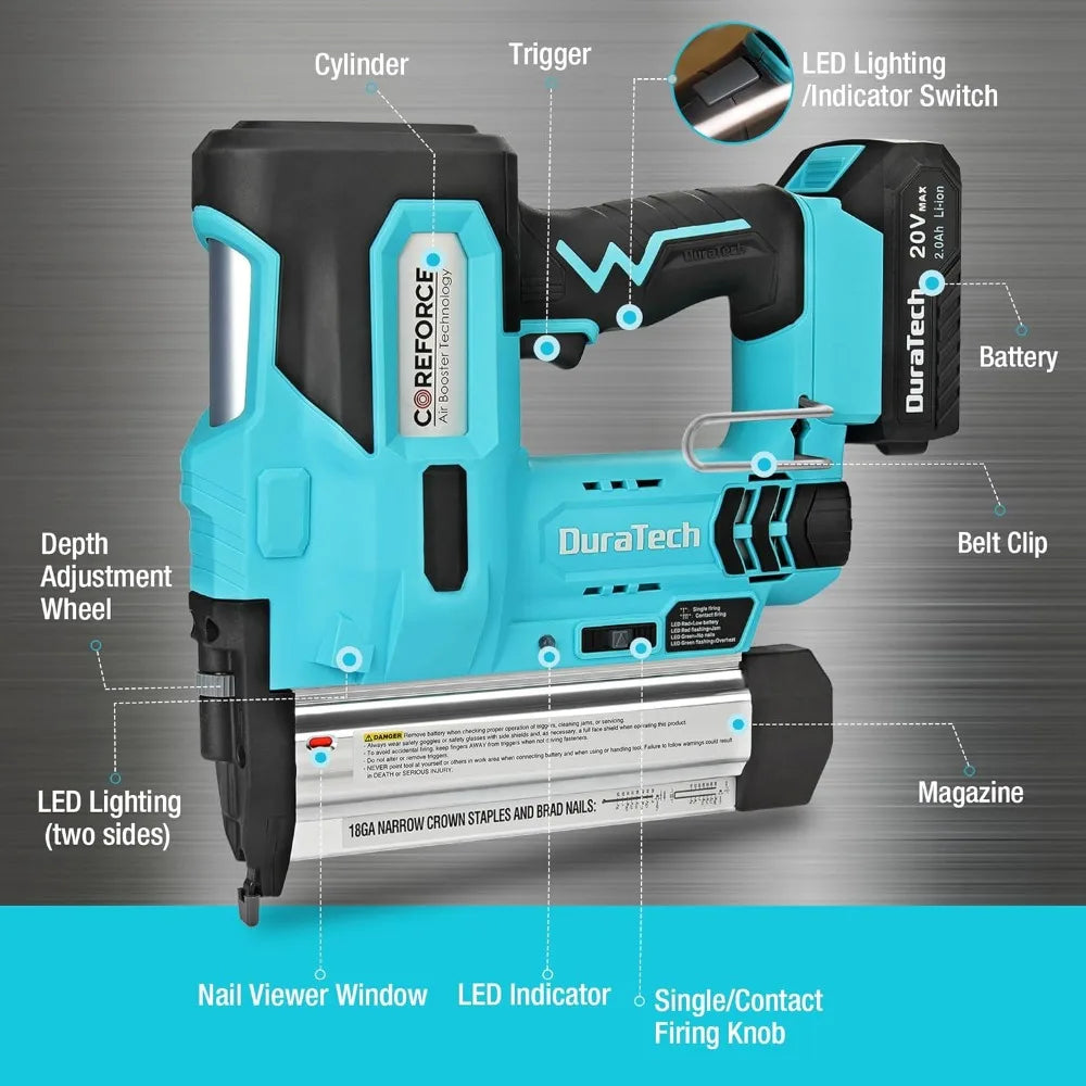 20V Cordless Brad Nailer, 18 Gauge, 2-in-1 Nail