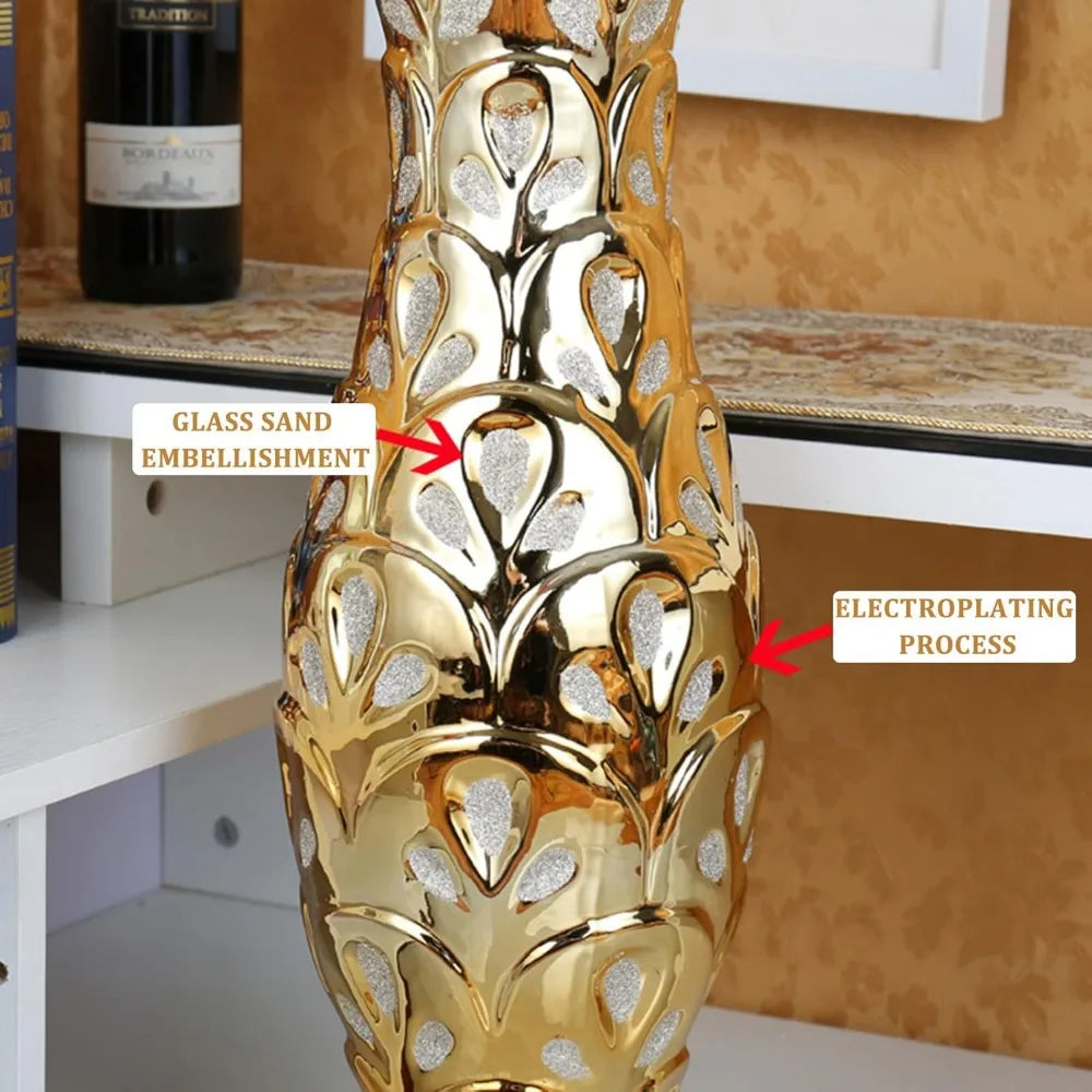 24-inch high gold ceramic floor vase