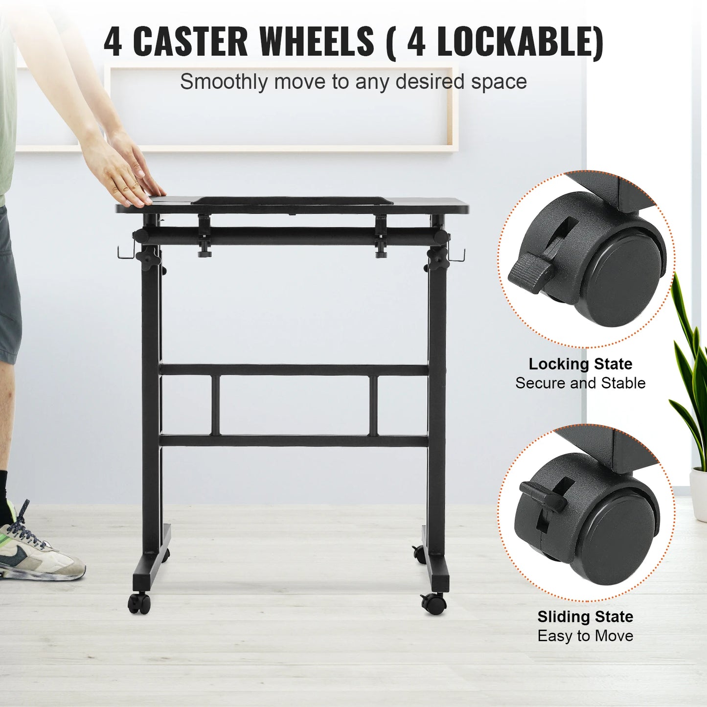 Adjustable Sit-Stand Desk with 360° Swivel Wheels