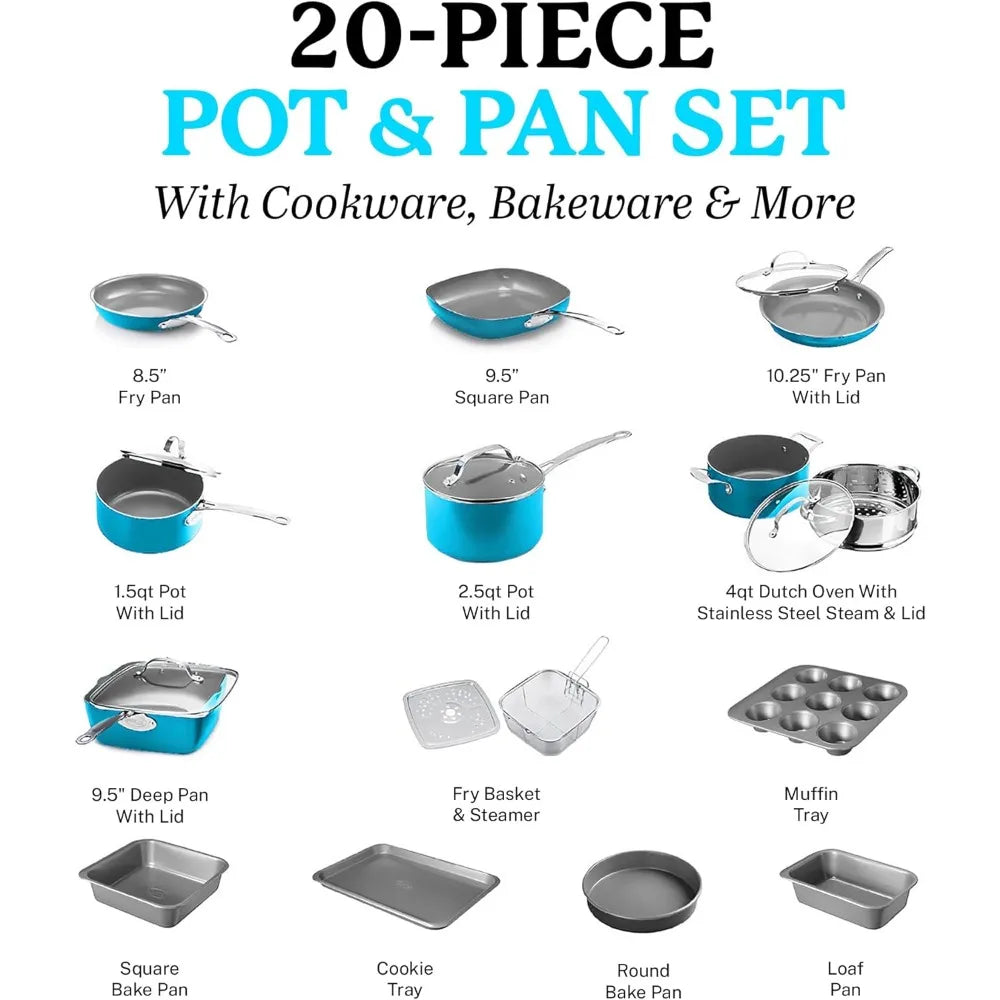 20 Piece Pots and Pans Set Nonstick Cookware Set