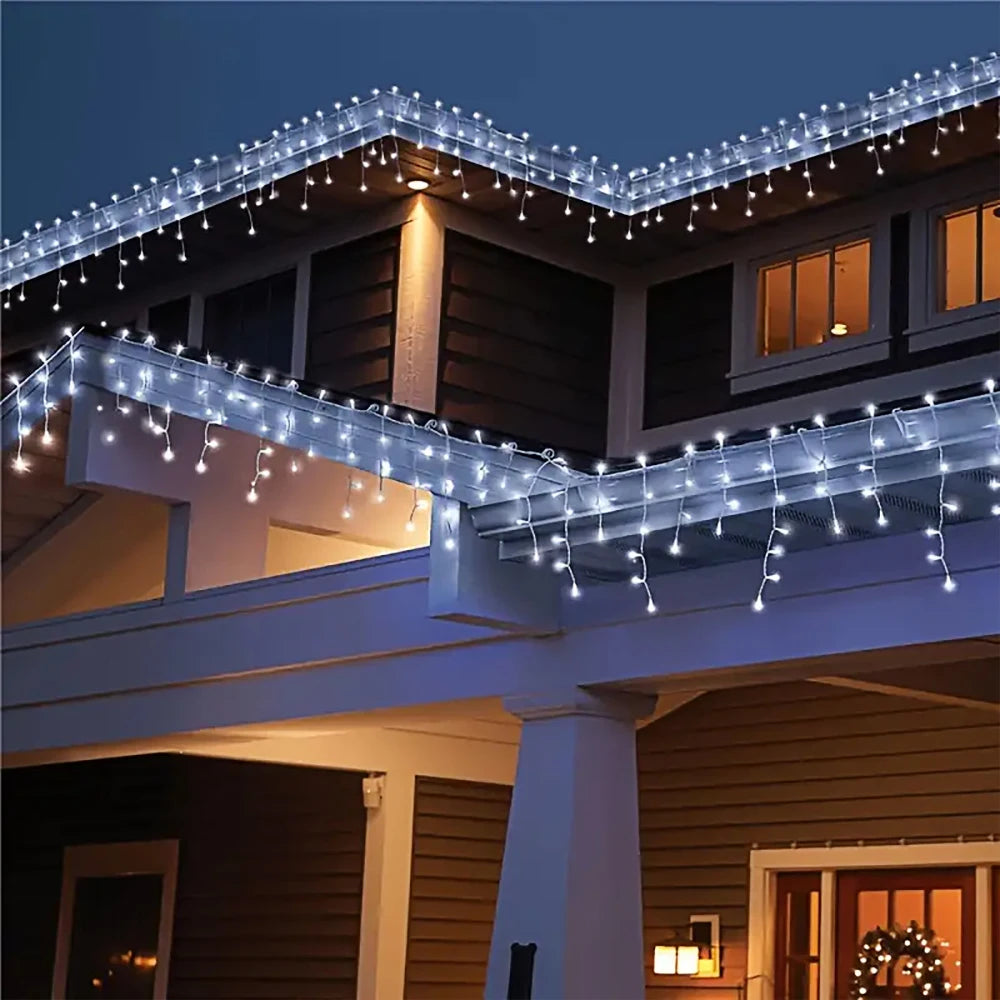 Christmas Decorations Lights Solar Icicle Curtain Lights 8 Modes