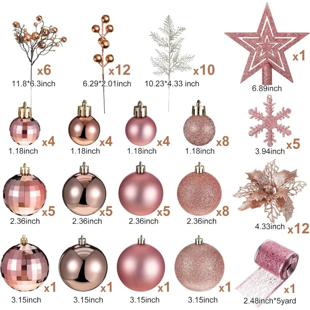 94-Piece Rose Gold Christmas Tree Decoration Set