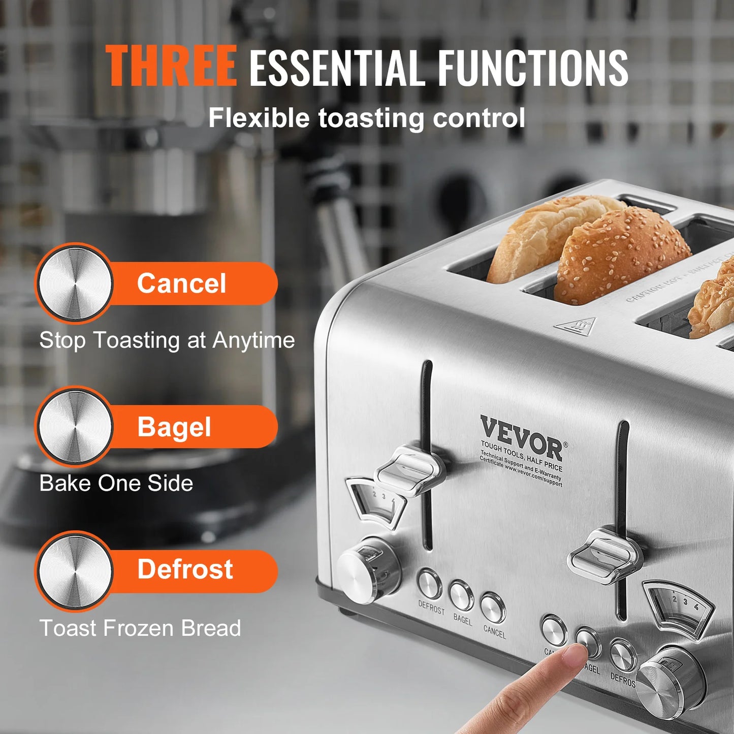 VEVOR Retro Stainless Steel Toaster 4 Slice