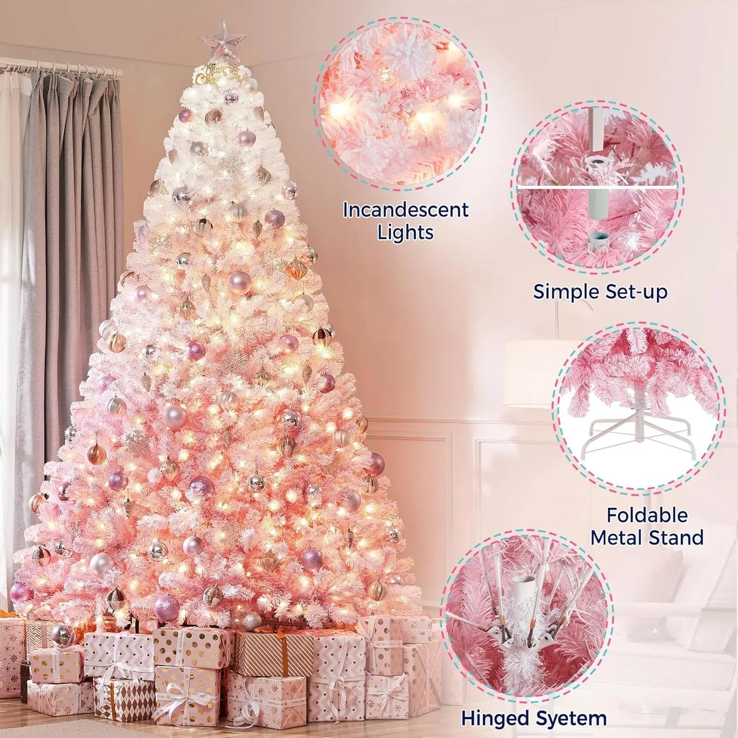 9ft Pre-lit Artificial Christmas Tree Snow Flocked