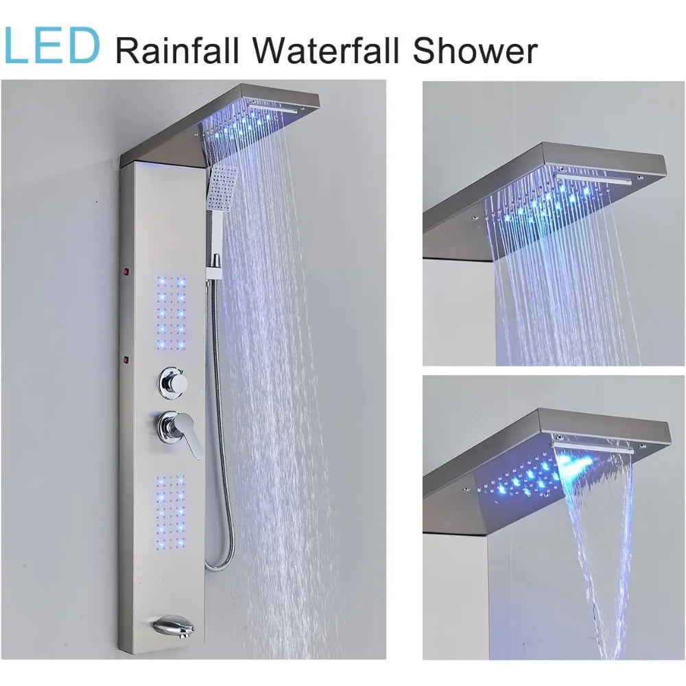 Shower Panel Tower System, LED Rainfall Waterfall