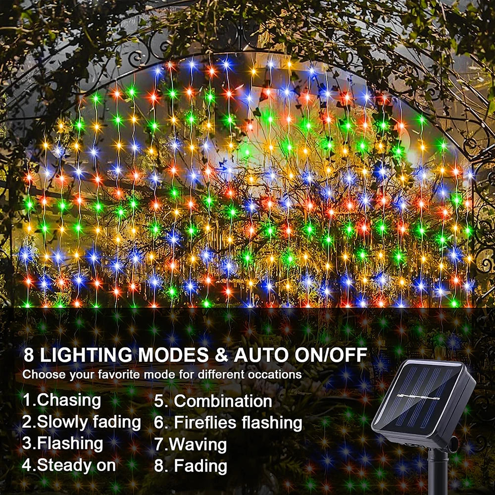 Solar Curtain String Lights 8 Lighting Modes 300Leds