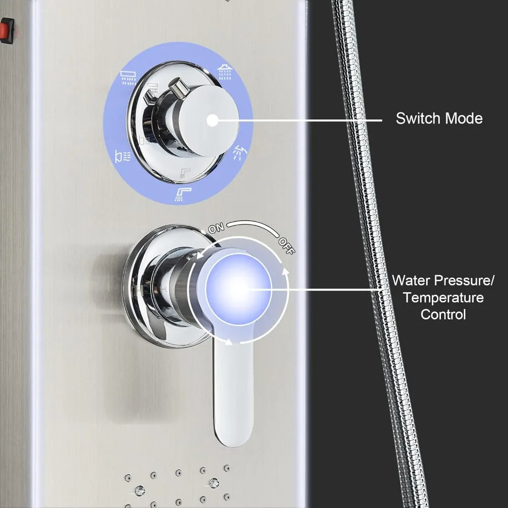 Shower Panel Tower System, LED Rainfall Waterfall