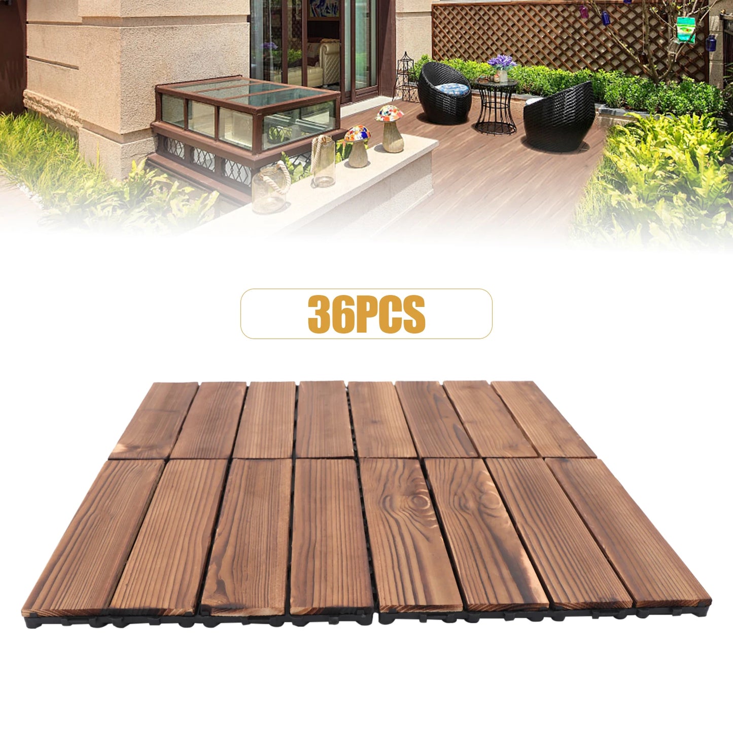 36 Pack Hardwood Interlocking Patio Deck Tiles