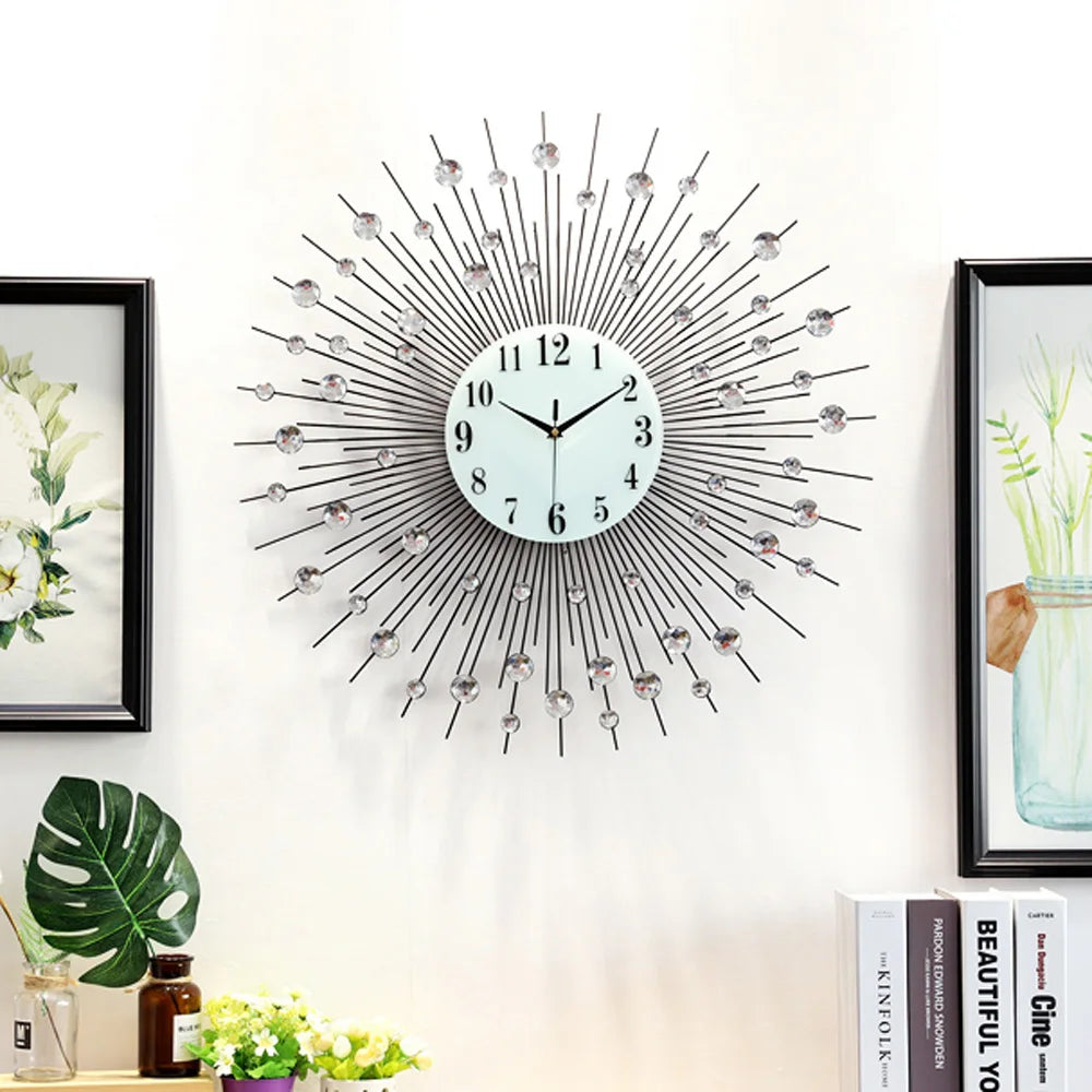 Vintage Metal Sunburst Round Wall Clock Large Morden