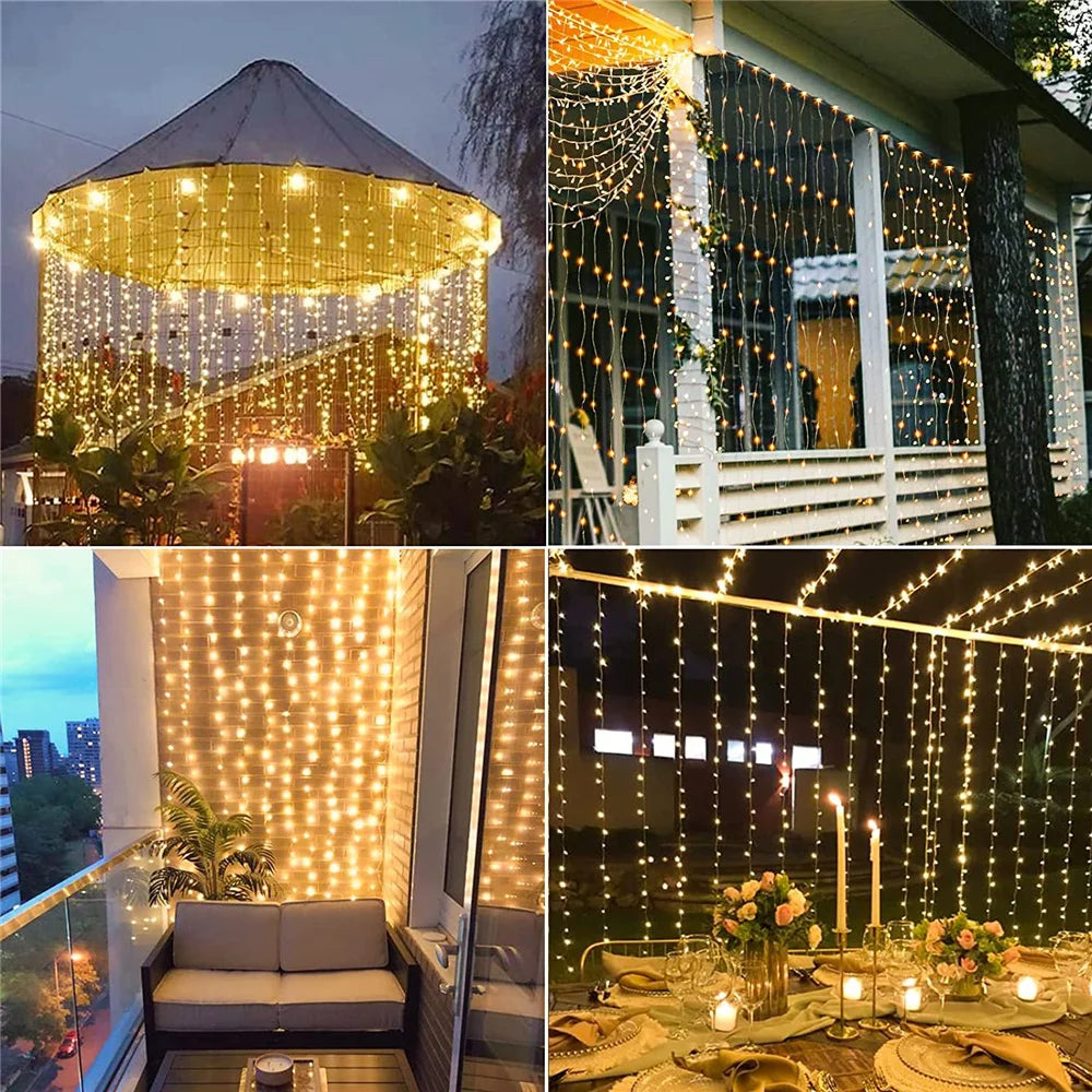 Solar Curtain String Lights 8 Lighting Modes 300Leds