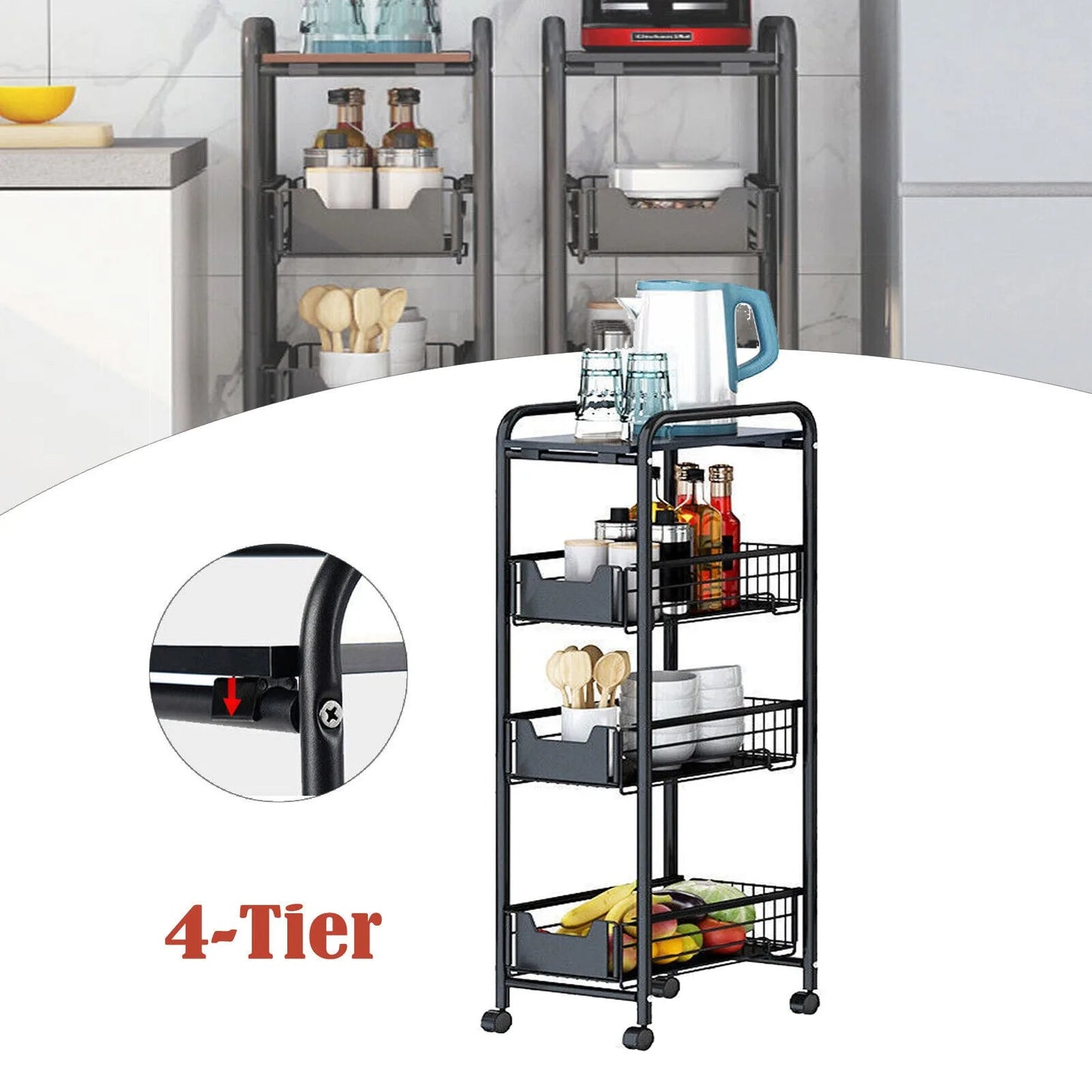 4 Tiers Kitchen Narrow Rolling Cart