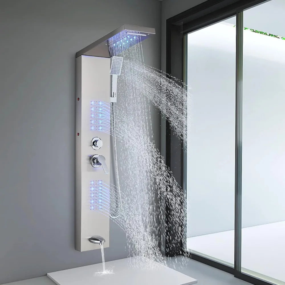 Shower Panel Tower System, LED Rainfall Waterfall