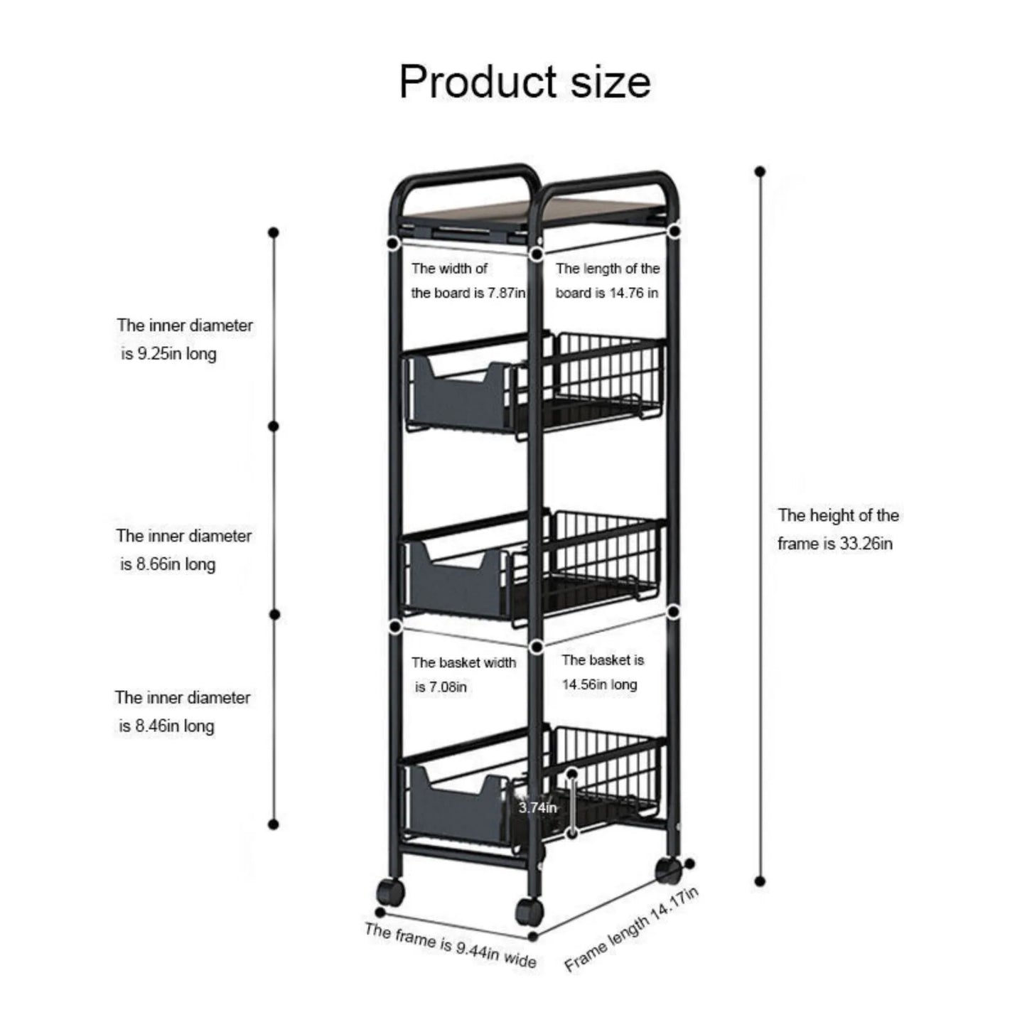 4 Tiers Kitchen Narrow Rolling Cart