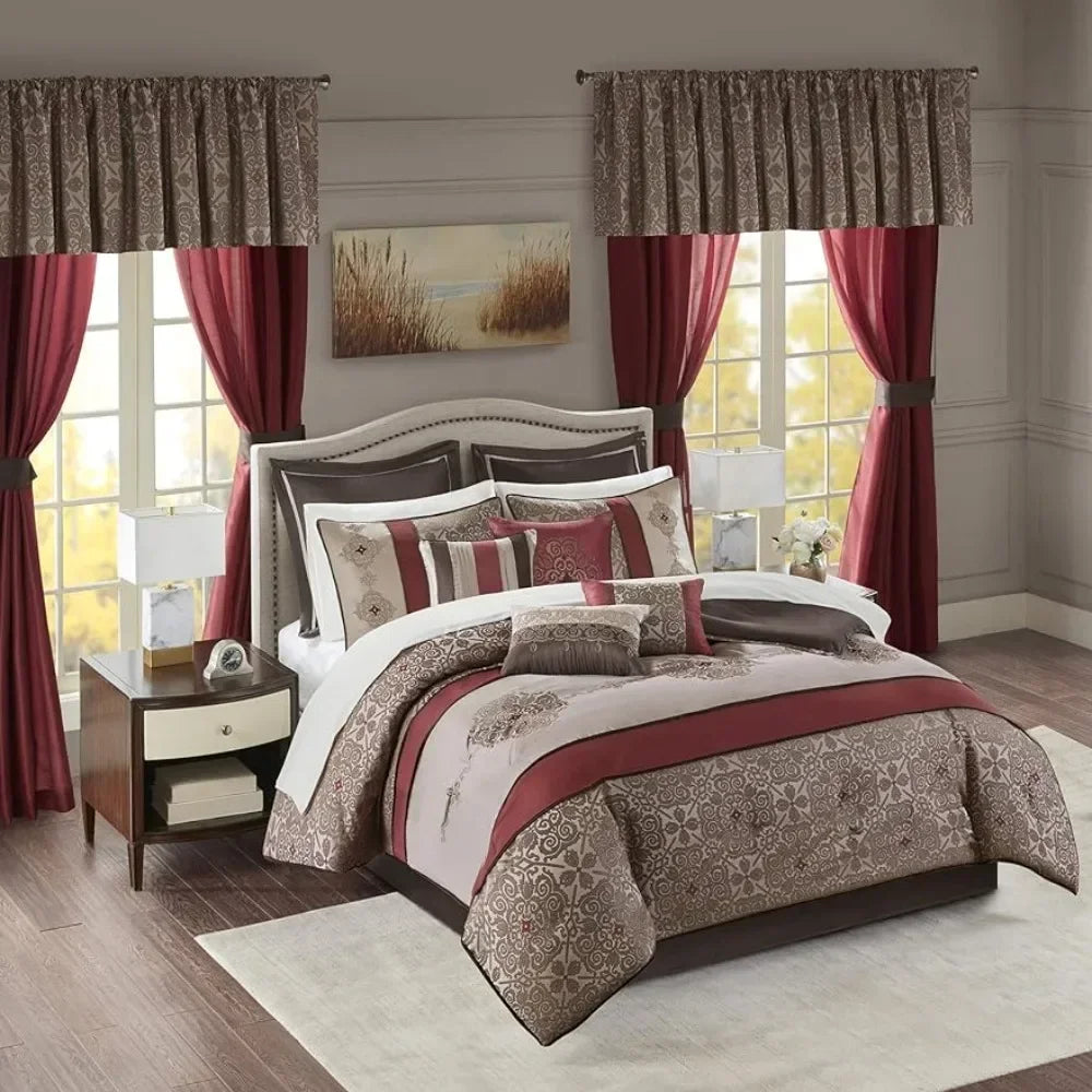 24-piece Comforter Set-Satin Jacquard