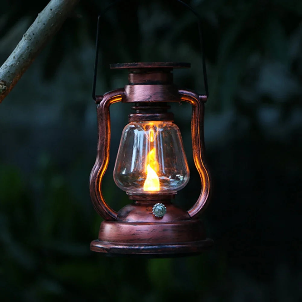 Portable Hanging Light Retro Kerosene Candle Solar Lamp