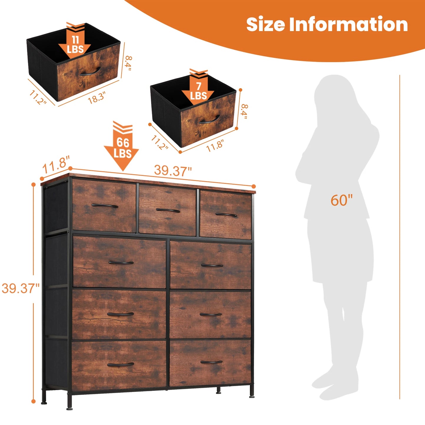 Dresser For Bedroom With 9 Fabric Storage Drawers