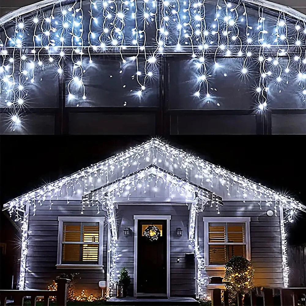 Christmas Decorations Lights Solar Icicle Curtain Lights 8 Modes