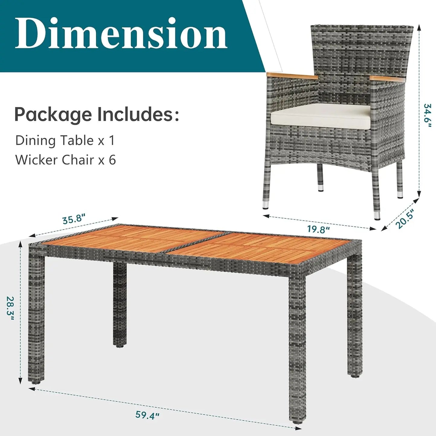 7 Piece Patio Dining Set, Wicker