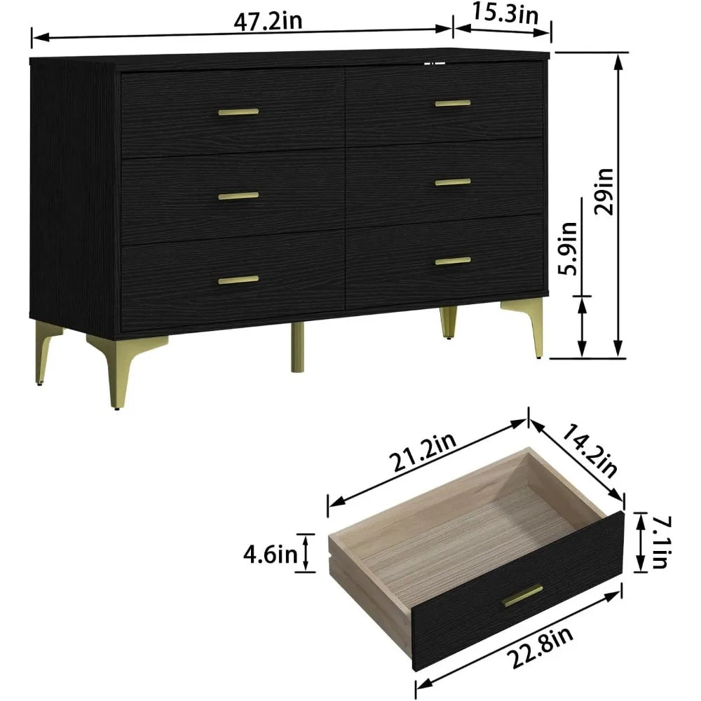 Dressing Table Modern 6 Drawer Wood