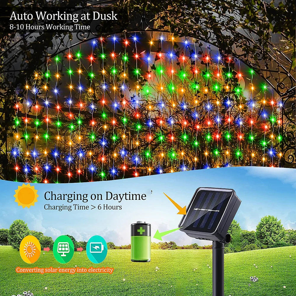 Solar Curtain String Lights 8 Lighting Modes 300Leds