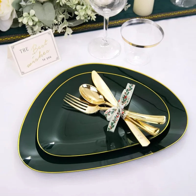 180Pcs Green Gold Disposable Plates with Gold Tableware